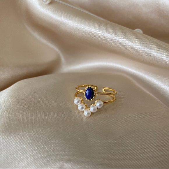 LAST ONE 💖18K Goldplated Rings Pearls Dark Stone - Picture 10 of 13